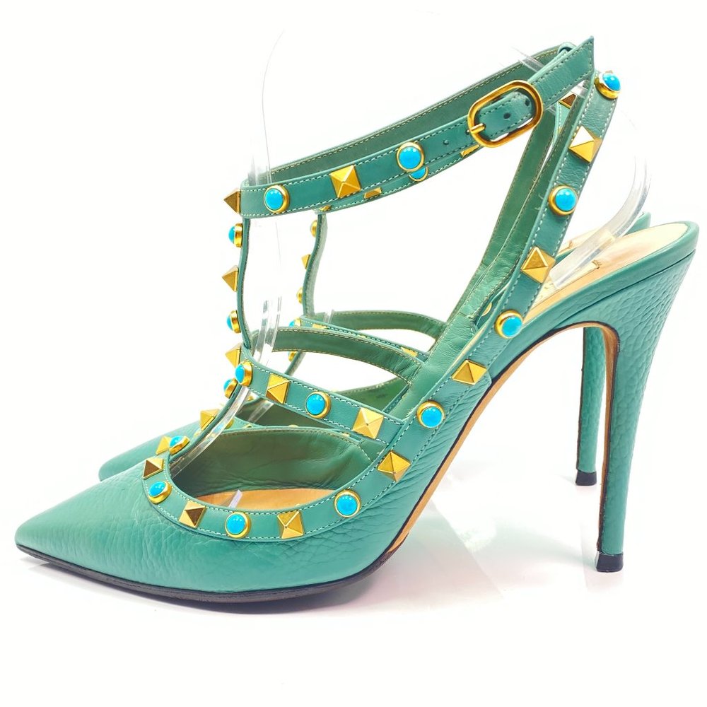 Valentino Garavani Turquoise Heels with Gold Accents